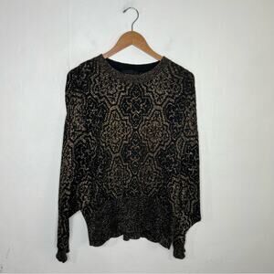 Vintage 80s PIERRE CARDIN Black Gold Metallic Sweater Dolman Sleeve Size Medium